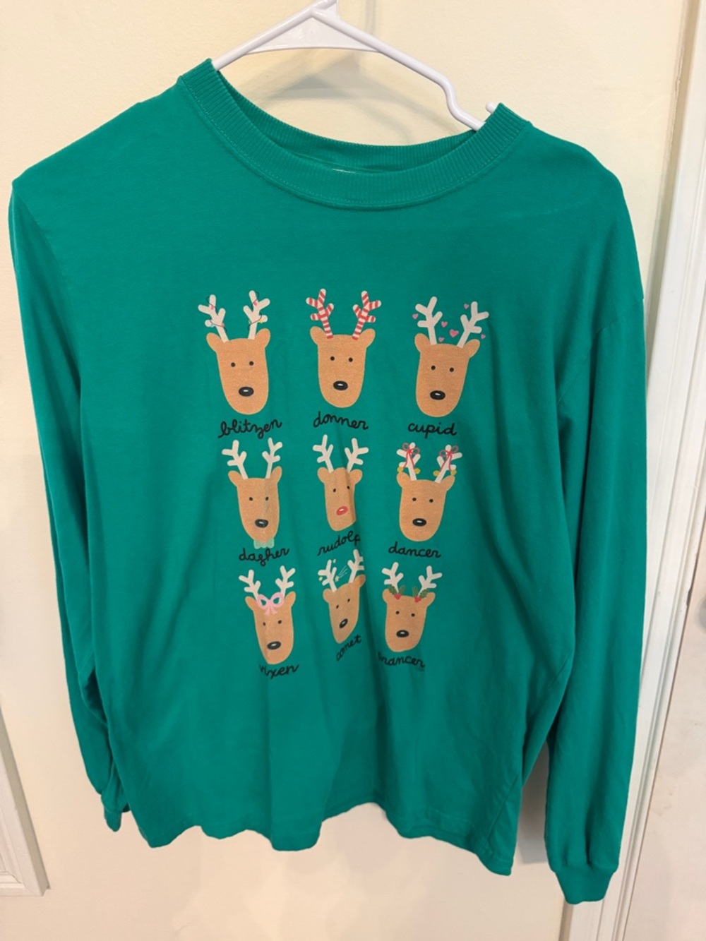 Girls Green Long-Sleeve Reindeer Graphic Tee